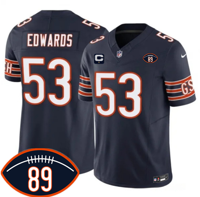 Men's Navy Chicago Bears #53 T.J. Edwards 2026 With Mike Ditka 89 Patch And 1-Star C Patch Vapor Untouchable Limited Stitched Football Jersey